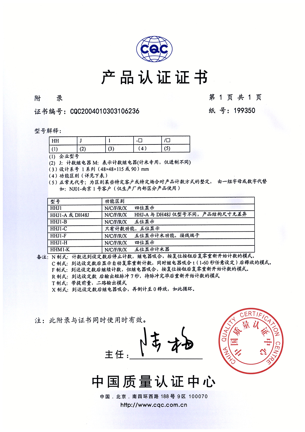 HHJ1、HJ1-A、DH48J、HHJ1-B、HHJ1-C、HHJ1-F、HHJ1-H、HHM1-K計數繼電器CQC證書【CQC】_頁面_2