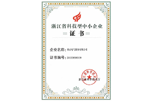 欣靈電氣浙江省科技型中小企業證書